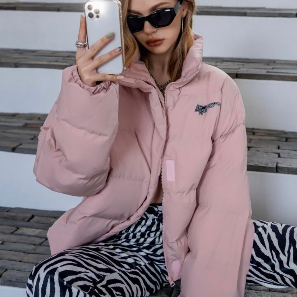 Shein COLDBREAK Letter Graphic Zip Up Puffer Coat - Picture 6 of 7